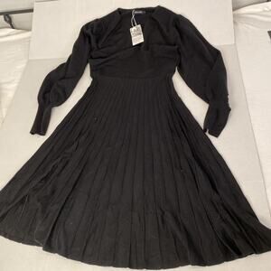 Jollycode L Black Long Sleeve Pleated Sweater Dress NWT dark academia goth